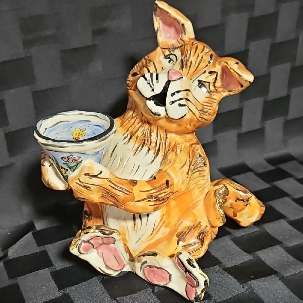 Purrfectly Delightful Ginger Cat Candle Holder Designed by Heather Goldminc Y2K
